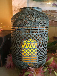 Verdigris Lantern with Candle